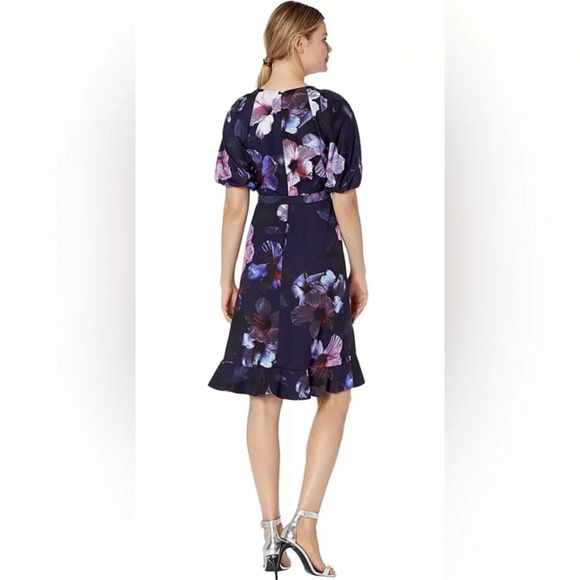 Adrianna Papell Ruffle Hem Dreamy Hibiscus Wrap Dress size 6 - Picture 2 of 16